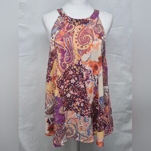 SAVANNA JANE Boho Paisley Floral Halter Tank Top Women's Blouse Plus Size 1X